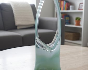 Vintage Hand Blown Art Glass Infinity Loop Vase – Sculptural Frosted Green Statement Piece
