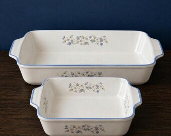 Vintage Chantilly Fleur de Lune Baking Dishes • Blue Floral Stoneware Set • Original Box