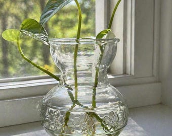 Vintage Glass Bulb Vase Floral Band Propagation Planter • Light Green Forcing Bulb