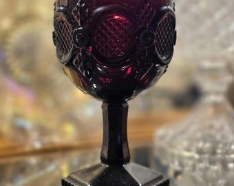 1876 Avon Cape Cod Ruby Red Compote – 6" Pressed Glass Goblet