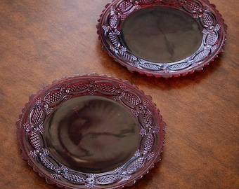 Set of Two 1876 Avon Cape Cod Collection • 7.25" Ruby Red Plate • Pressed Glass