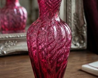Fenton Cranberry Pink Optic Swirl Vase | Ruffled Art Glass Centerpiece