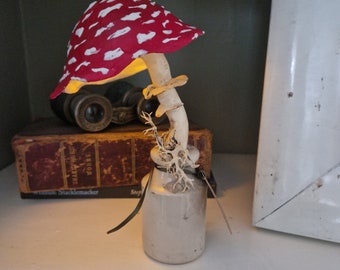 Fly agaric toadstool lamp tealight candlestick red and white spots