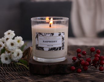 Raspberry Soy Candle | Fruity Aromatherapy Candle | Luxury Scented Candle Gift | Long Burning Natural Soy Wax Candle