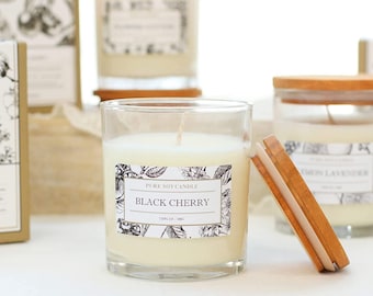 Black Cherry Soy Candle | Cherry Vanilla Scented Candle | Luxury Aromatherapy Candle Gift | Long Burning Natural Soy Wax Candle