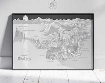 Bloodborne Map Poster – Yharnam World Map Wall Art, Gaming Room Decor Print