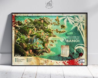 Póster del mapa de Dead Island: arte mural de Banoi Resort, impresión de mapa de juegos, decoración para salas de juegos