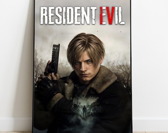 Resident Evil 4 Remake Poster, Leon Kennedy Wall Art Print, Horror Game Decor