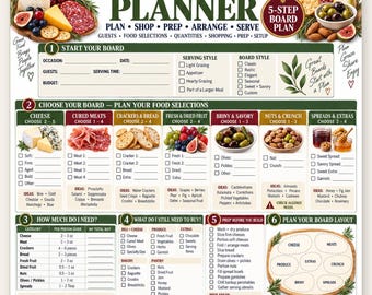 Charcuterie Board Planner, 5-Step Party Prep Sheet (Digital Download)