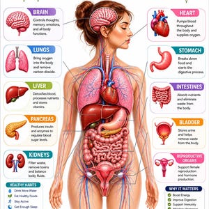 Women's Body Organs & Functions Poster | Female Anatomy Chart | Human Body Diagram | Educational Health Wall Art | Printable Science Poster