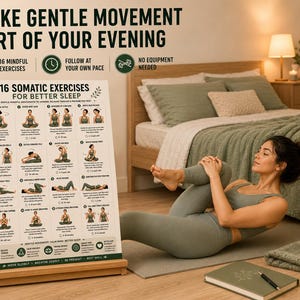 16 Somatic Exercises for Better Sleep | Bedtime Wind-Down Routine Printable | Gentle Mindful Movement Guide | Sleep & Relaxation Wall Art