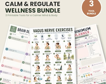 Lugna och reglera välbefinnandepaket | Vagusnerven, hjärndumpning, Bare Minimum-planerare | Utskrivbar nervsystem-ångestlindring | Direkt nedladdning