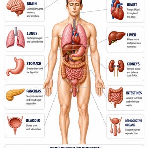 Human Body Organs Poster Printable | Anatomy Chart | Educational Science Poster| Biology Classroom | Homeschool Learning Resource PDF
