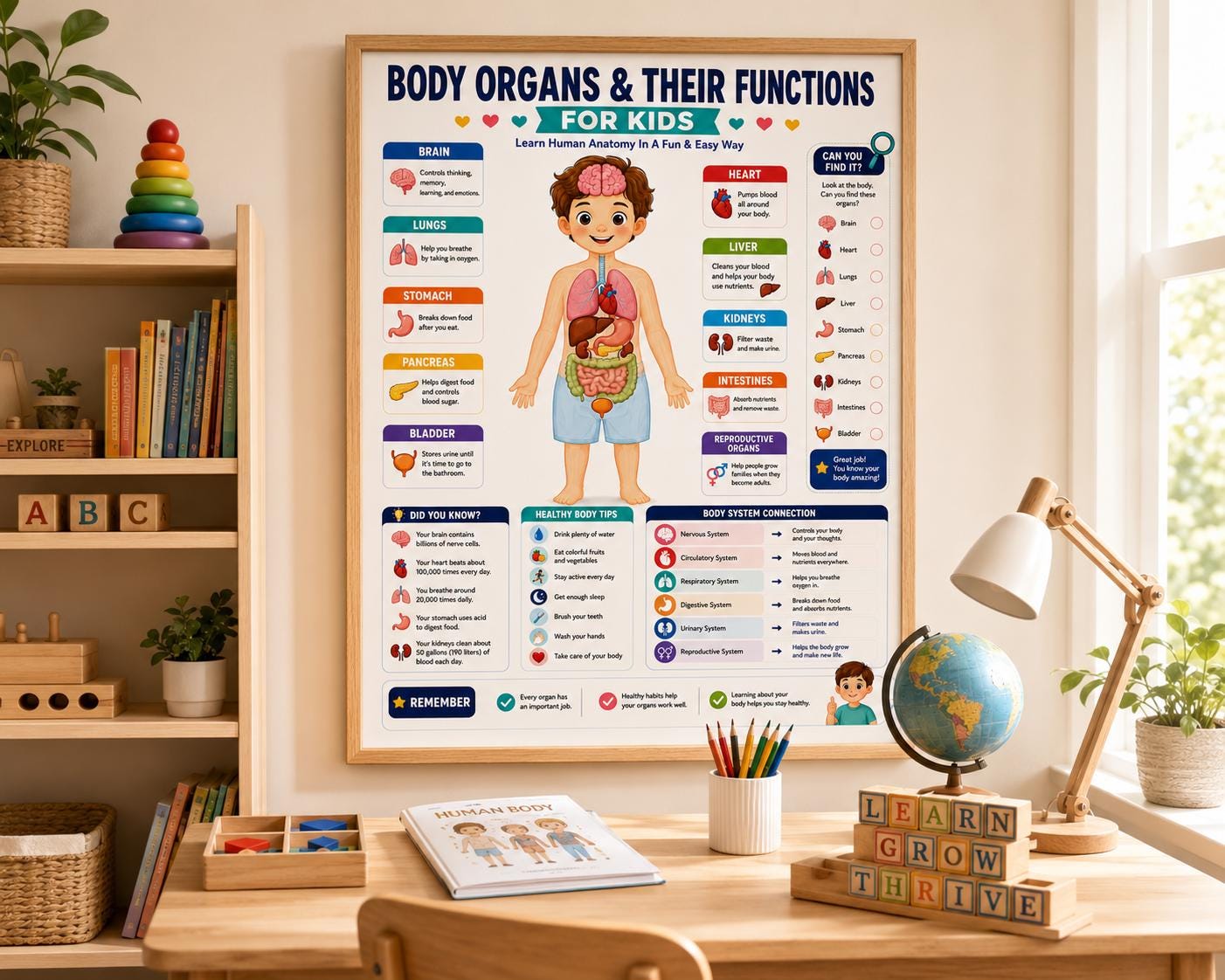 Body Organs for Kids Poster |human Anatomy Chart for Children |kids ...