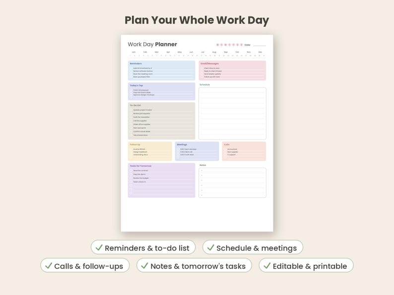 Work Day Planner editable| Work Day Organizer| Daily Work Schedule | Work Task Planner | To Do List| Hourly Planner | Productivity Planner image 9