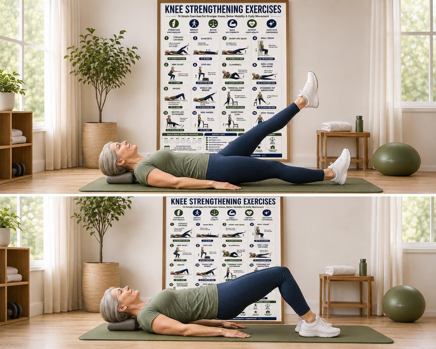 Knee Strengthening Exercises Printable Chart | 16 Gentle Movements for ...