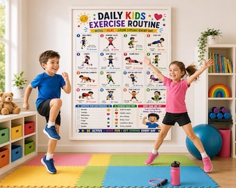 Daily Kids Exercise Routine Printable | 16 Move Workout Chart for Kids | Home PE Fitness Tracker | Color | Instant Download