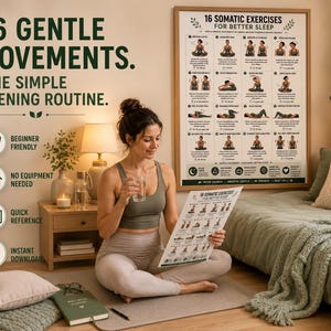 16 Somatic Exercises for Better Sleep | Bedtime Wind-Down Routine Printable | Gentle Mindful Movement Guide | Sleep & Relaxation Wall Art