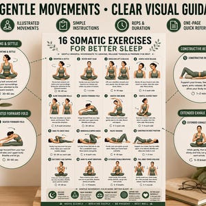 16 Somatic Exercises for Better Sleep | Bedtime Wind-Down Routine Printable | Gentle Mindful Movement Guide | Sleep & Relaxation Wall Art
