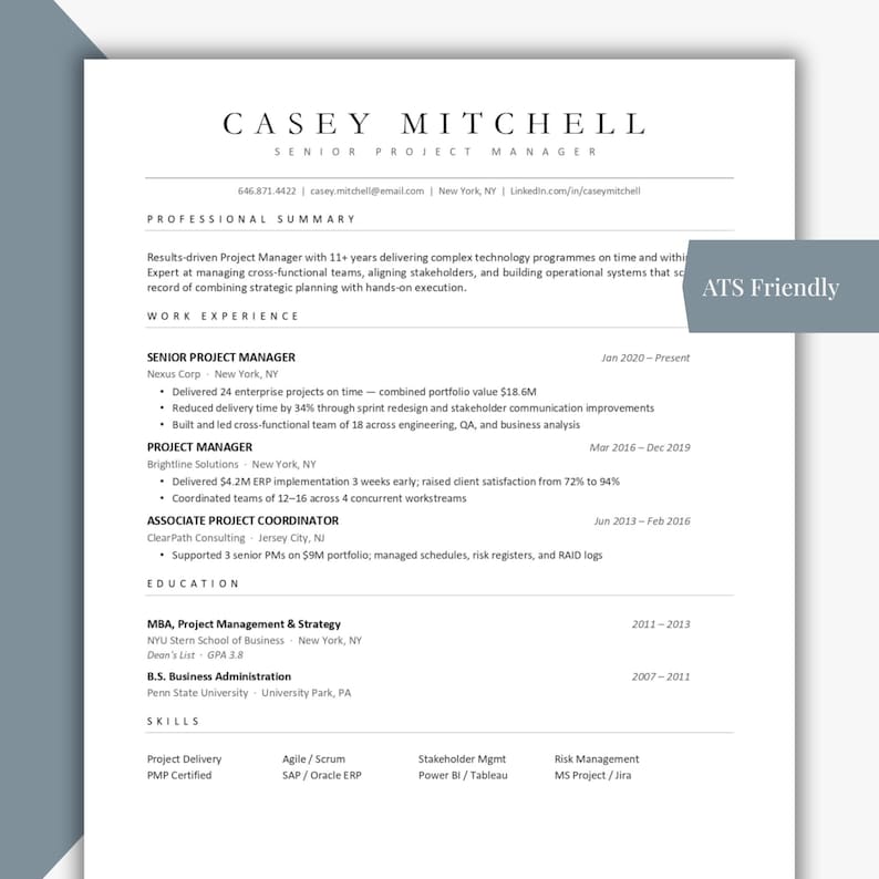 Upper Management Resume Example Executive Resume Template Word & Google Docs 2026, ATS Resume for ...