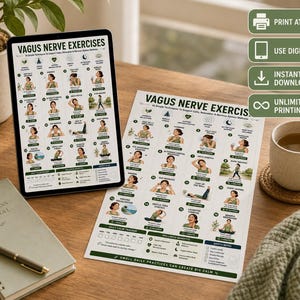 Vagus Nerve Exercises Printable, Breathing and Relaxation Routine, Gentle Movement Exercises, Daily Routine Chart, PDF Poster