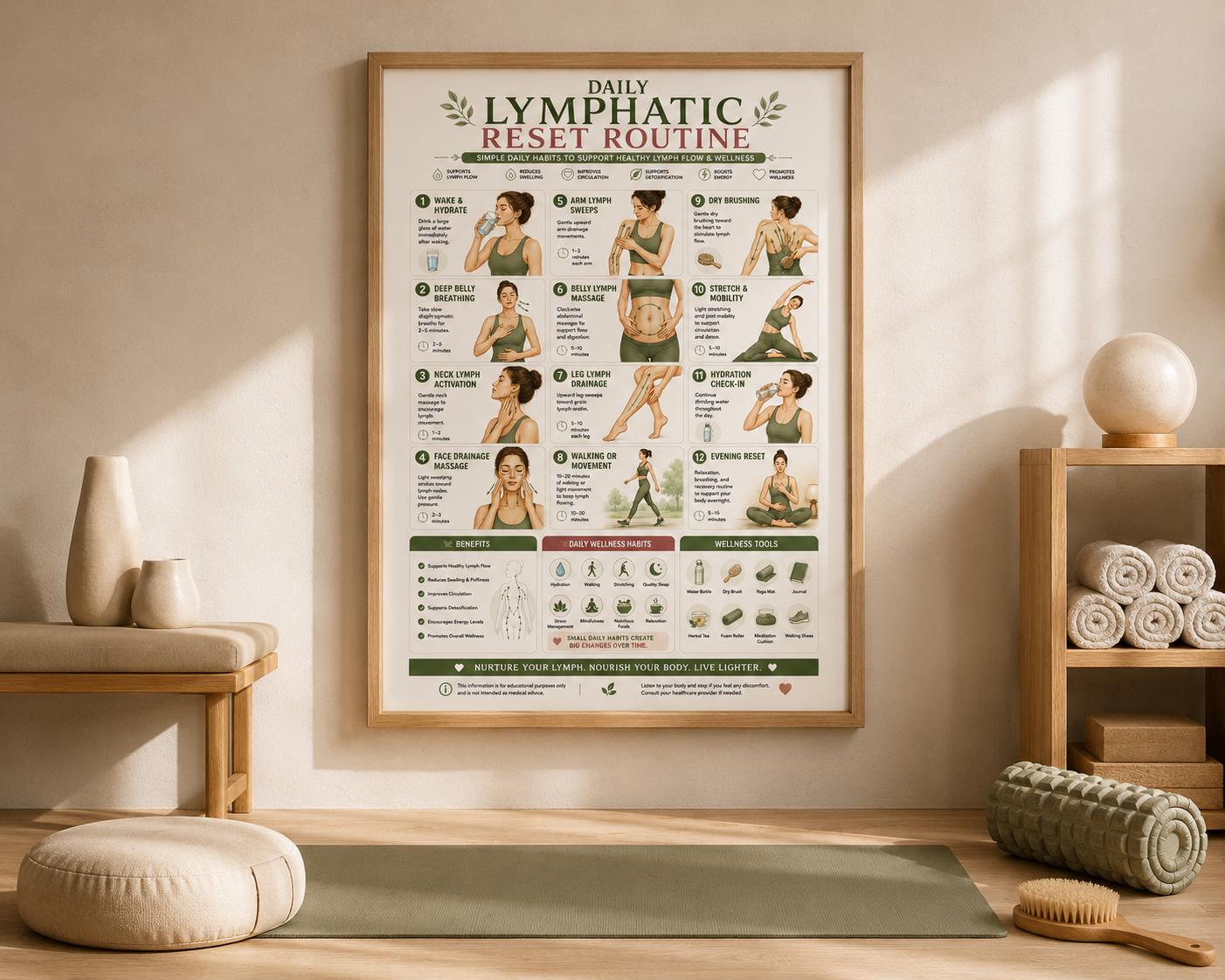 Daily Lymphatic Reset Routine Poster | Lymph Flow Chart | 12 Step