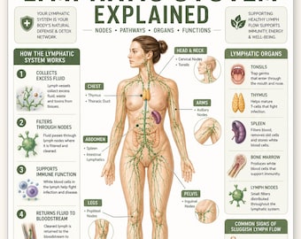 Lymphatic Drainage System Anatomy Poster Printable | Complete Lymph Nodes, Organs & Pathways Chart | Educational Wellness Wall Art