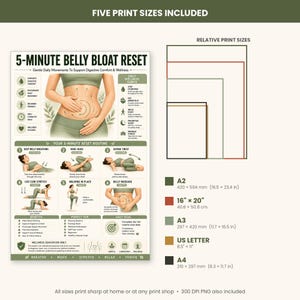 belly bloat relief • anti bloating routine • debloat exercises • digestive comfort • bloating remedy • gut wellness poster • gentle stretching routine • self care wall art • belly massage guide