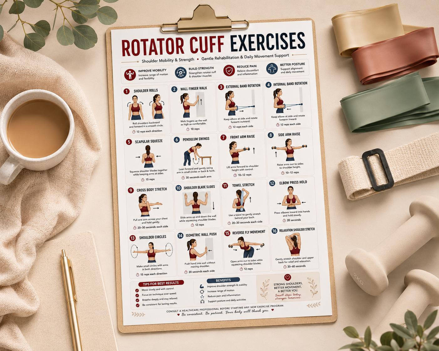Rotator Cuff Exercises Printable, Shoulder Rehab Mobility Chart, 16 ...
