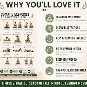 16 Somatic Exercises for Better Sleep | Bedtime Wind-Down Routine Printable | Gentle Mindful Movement Guide | Sleep & Relaxation Wall Art