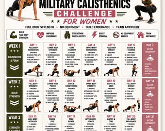 28 Day Calisthenics Challenge for Women | Military Bodyweight Workout Plan | No Equipment Home Fitness Printable | 4-Week Workout Calendar
