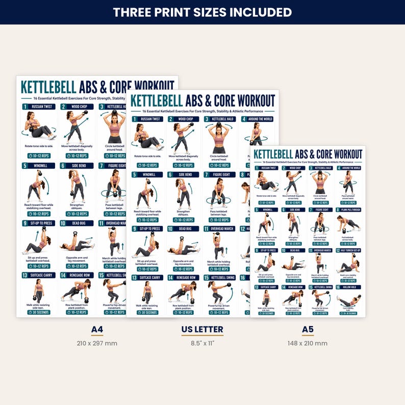 Full Body Kettlebell Exercises, Kettlebell Workout Poster For Beginner, Strength & Conditioning Training Routine Home Gym Wall Art Printable
