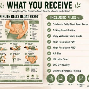 belly bloat relief • anti bloating routine • debloat exercises • digestive comfort • bloating remedy • gut wellness poster • gentle stretching routine • self care wall art • belly massage guide