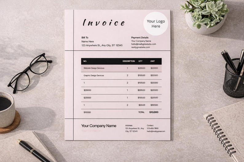 Editable Invoice Template for Google Docs, MC Word Invoice Template for ...