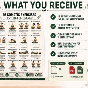 16 Somatic Exercises for Better Sleep | Bedtime Wind-Down Routine Printable | Gentle Mindful Movement Guide | Sleep & Relaxation Wall Art