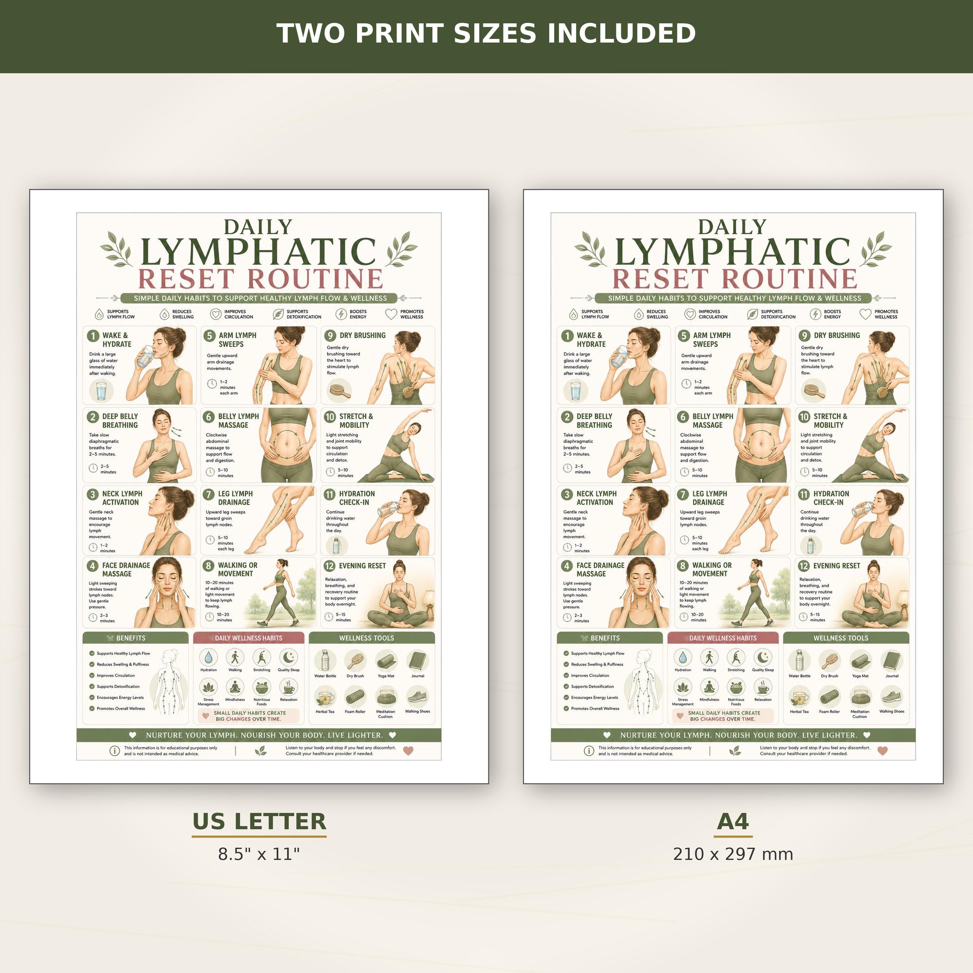 Lymphatic System Routine Pdf Daily Lymphatic Reset Routine Poster | Lymph Flow Chart | 12 Step Full ...