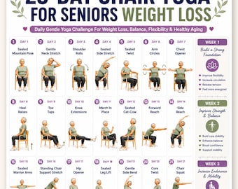 Yoga en silla de 28 días para personas mayores: ejercicios suaves para perder peso, ganar fuerza y flexibilidad en casa.