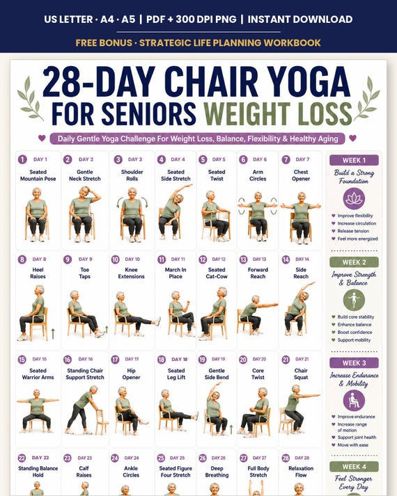 28-Day Chair Yoga for Seniors printable poster