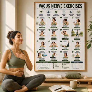 Vagus Nerve Exercises Printable, Breathing and Relaxation Routine, Gentle Movement Exercises, Daily Routine Chart, PDF Poster