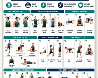 Daily Mobility Exercises Poster Printable | 30 Mobility Movements for Joint Health & Better Movement | Workout Chart | Instant Download