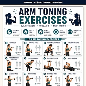 Armstärkande hantelövningar, armträning för kvinnor, biceps, axlar, triceps, underarmar, stående och sittande styrketräning för överkroppen PDF