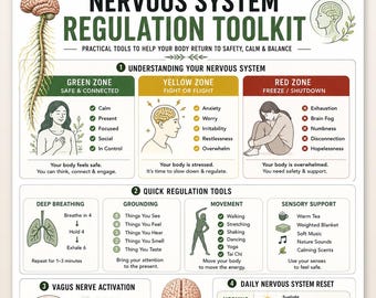 Nervous System Regulation Toolkit | Polyvagal Coping Skills Poster | Grounding & Vagus Nerve Chart | Mental Health Wall Art A4 US Letter