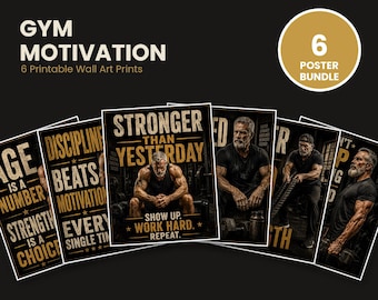 Gym Motivation Poster Set Printable | 6 Motivational Fitness Wall Art Prints | Home Gym Decor | Strength Quotes | Instant Download