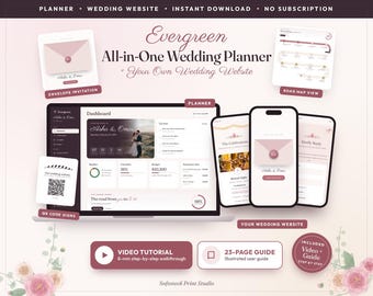 Wedding Planner and Wedding Website Template, All in One Digital Wedding Planner, RSVP Website, Seating Chart, Budget, Checklist, Guests