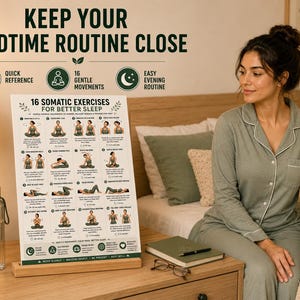 16 Somatic Exercises for Better Sleep | Bedtime Wind-Down Routine Printable | Gentle Mindful Movement Guide | Sleep & Relaxation Wall Art