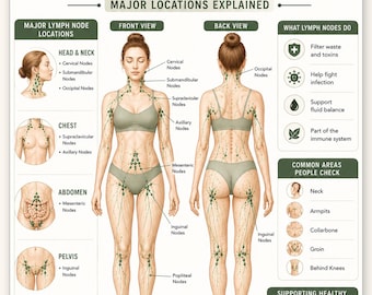 Lymph Nodes of the Body Poster Printable | Major Lymph Node Locations Chart | Lymphatic Drainage Wall Art | Instant Download