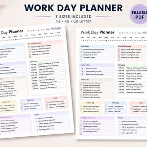 Work Day Planner | Work Day Organizer|Daily Work Schedule | Work Task Planner | Daily To Do List|Hourly Daily Planner |Productivity Planner