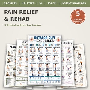 Pain Relief Exercise Posters Bundle | Rotator Cuff, Shoulder, Knee, Sciatica (Digital Download)