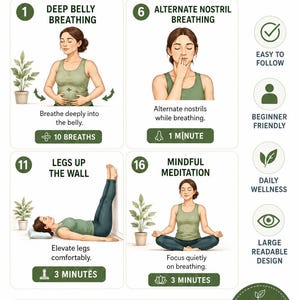 Vagus Nerve Exercises Printable, Breathing and Relaxation Routine, Gentle Movement Exercises, Daily Routine Chart, PDF Poster