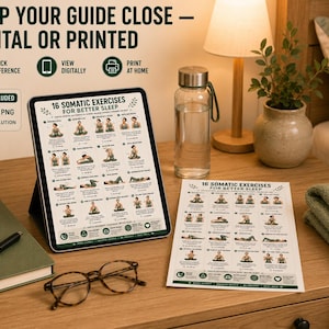 16 Somatic Exercises for Better Sleep | Bedtime Wind-Down Routine Printable | Gentle Mindful Movement Guide | Sleep & Relaxation Wall Art